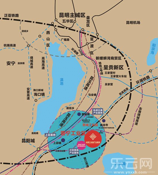 云南工業品產業基地區位圖。